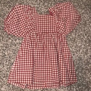 Red Gingham Puff Sleeve Dress